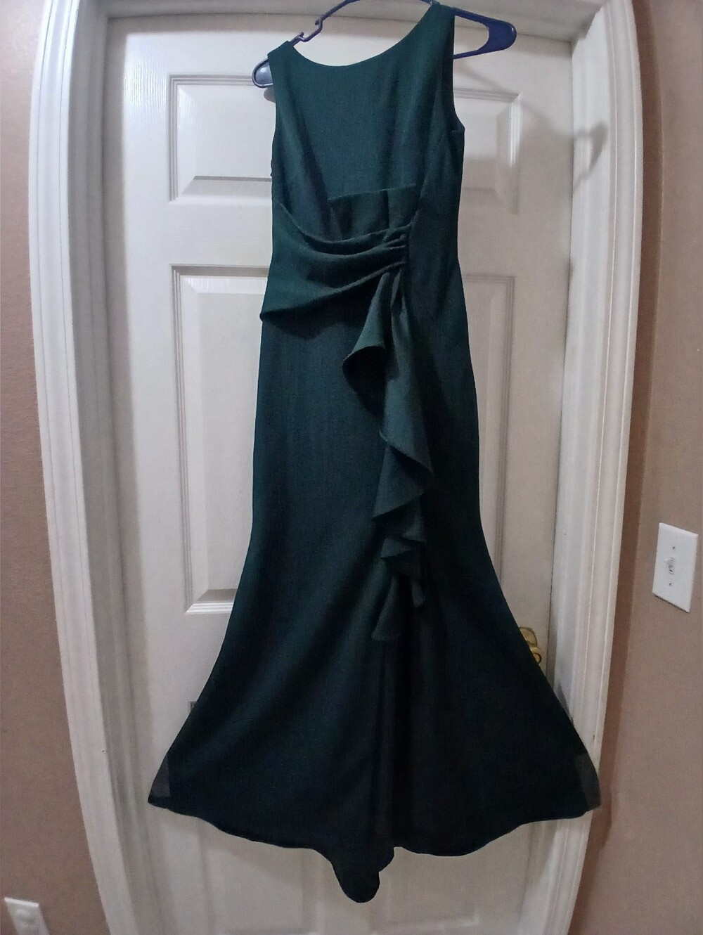 Adam Deep Green Sleeveless Maxi Dress with Front Ruffle